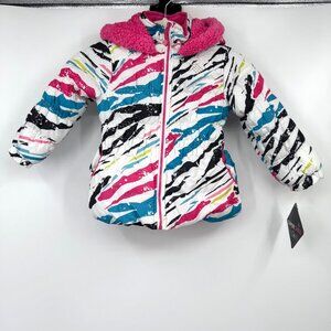 Girls SuperChill Winter Coat jacket snow ski  Pink Sherpa Hood & Multicolor Zebr